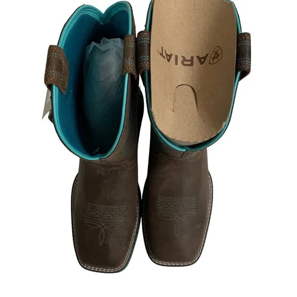 Ariat Womens Anthem Square Toe Western Boots Sz 6 B Java Brown Turquoise Leather - Picture 11 of 12
